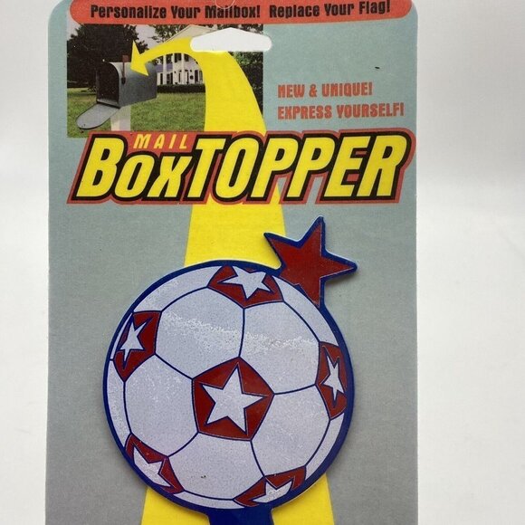 Soccer Ball Mail Box Topper Flag Metal New Mailbox Topper Blue White Red - Picture 4 of 8